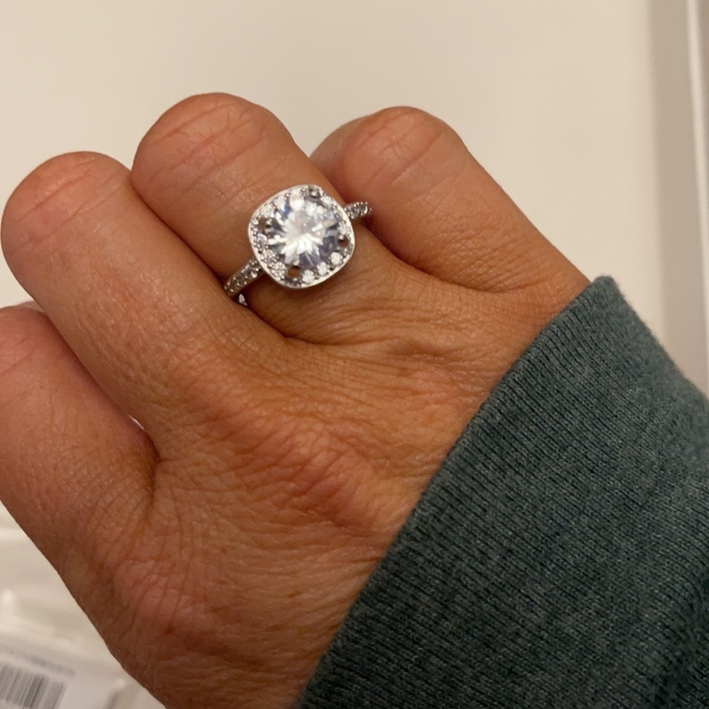 .925 Sterling Silver Diamond Cubic Zirconia Engagement Ring